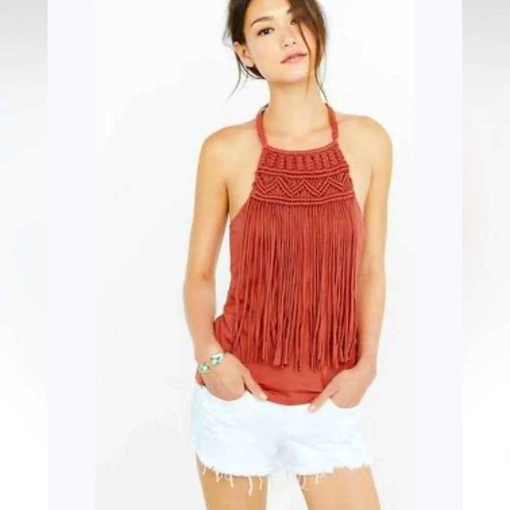 Medium EXPRESS Burnt Orange Fringe Braided Sleeveless Tank - Picture 2 of 7